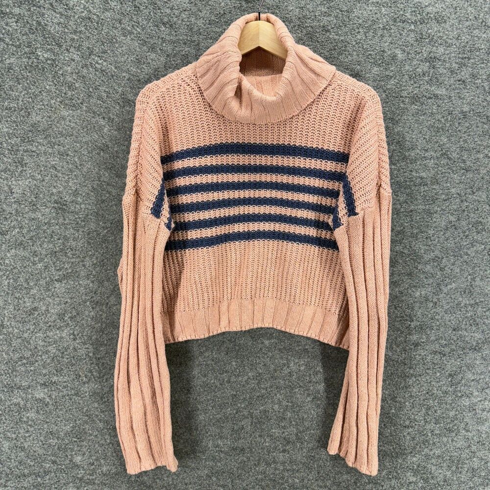 So Sweater Pullover Women M Medium Pink Striped Knit Turtleneck Long Sleeve